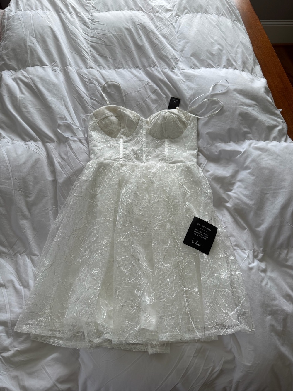 Lulu's Ivory Floral Lace Mini Dress with Adjustable Straps